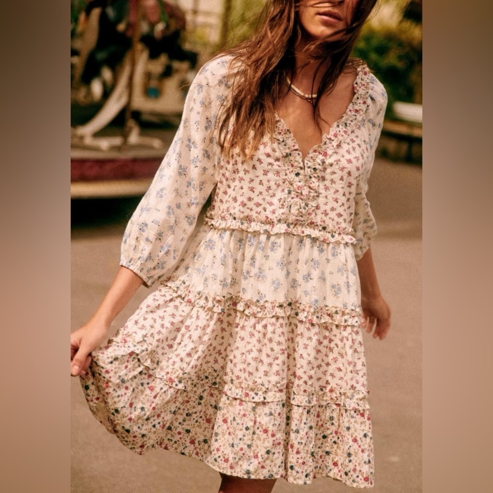 Sezane Floral Cream Dress